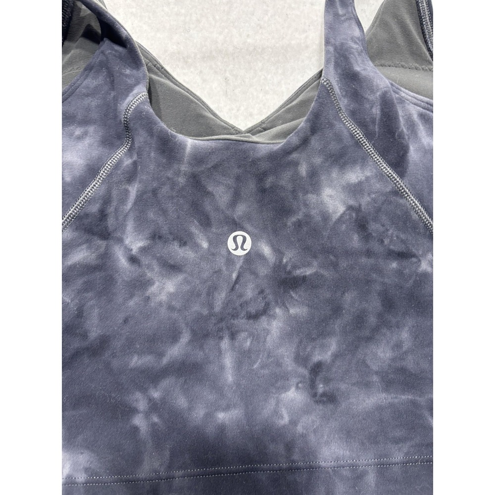 Lululemon Sports Bra Womens 6 Gray Tie Dye Longline V Neck Yoga Athletic Top - Picture 7 of 10